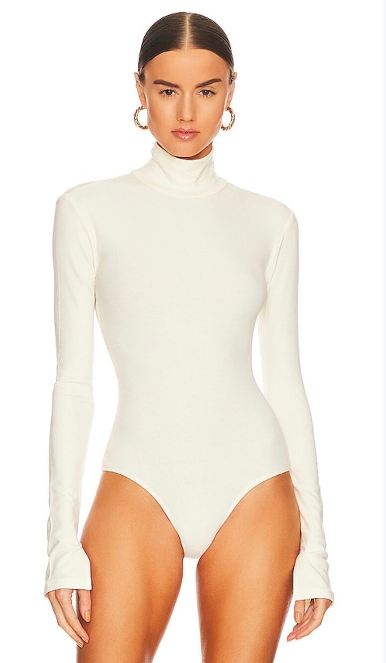 WeWoreWhat Turtleneck Ribbed Bodysuit Ivory Long Sleeve Size Medium M EUC